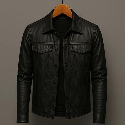 Chaqueta hombre cuero estilo motero moderna y resistente