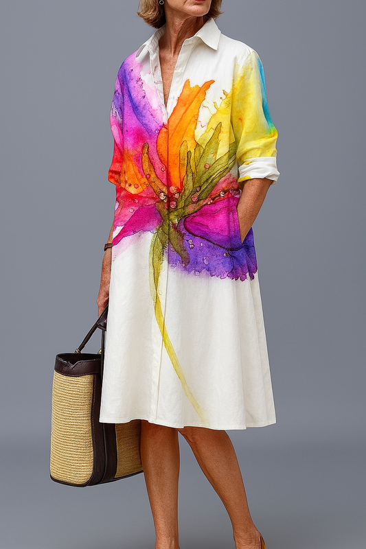 Vestido Midi Elegante – Con Estampado Moderno y Corte Atemporal