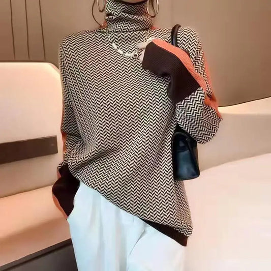 Jersey de punto mujer cuello alto moderno y versátil casual