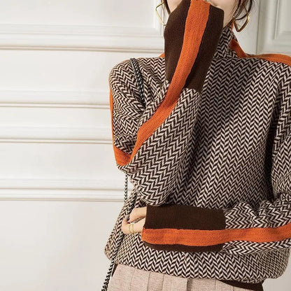 Jersey de punto mujer cuello alto moderno y versátil casual