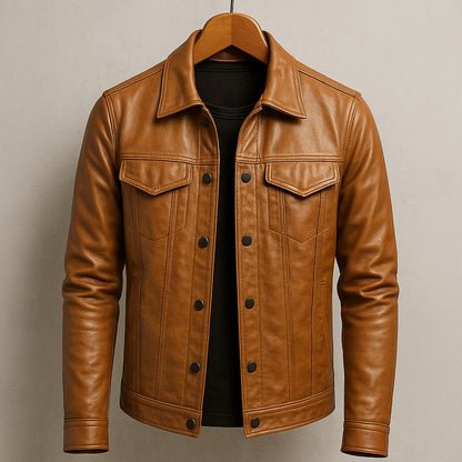 Chaqueta hombre cuero estilo motero moderna y resistente