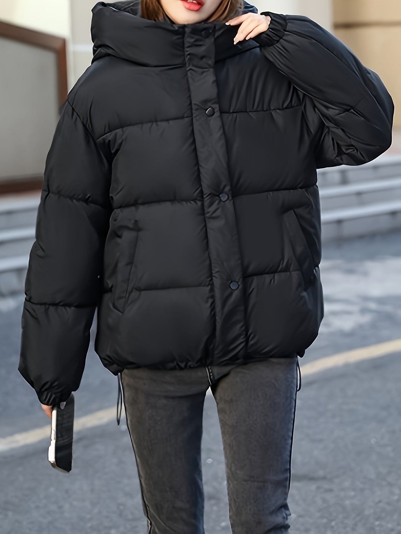 Chaqueta acolchada ligera para mujer – Chaqueta de plumón cálida para invierno con capucha