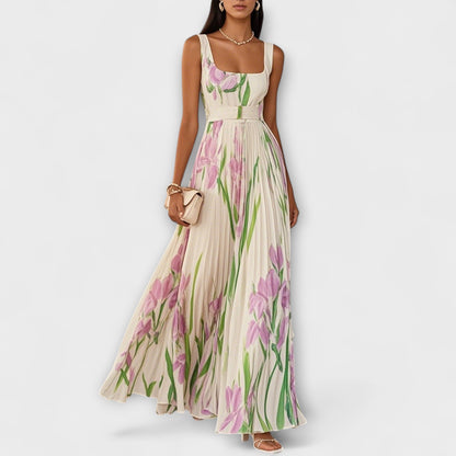 Marly | Maxi vestido de gasa floral plisado