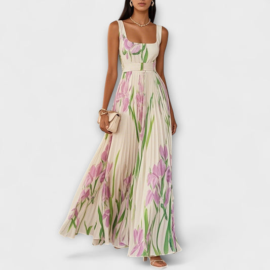 Marly | Maxi vestido de gasa floral plisado
