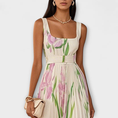Marly | Maxi vestido de gasa floral plisado