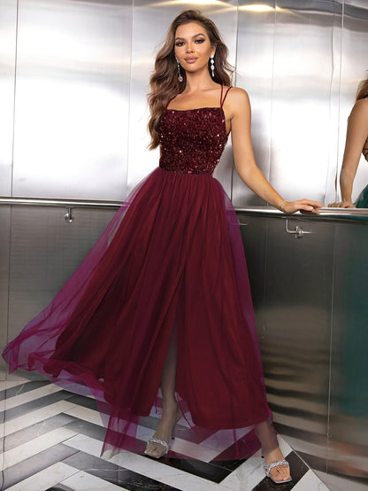 Vestido elegante negro brillante ideal bodas y fiestas