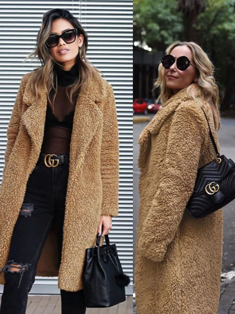 Chaqueta de felpa femenina, cómoda y elegante para invierno