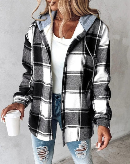Chaqueta con capucha a cuadros para mujer: ideal para otoño e invierno