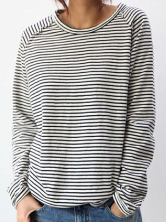 Camiseta mujer de manga larga a rayas, cómoda y chic para diario