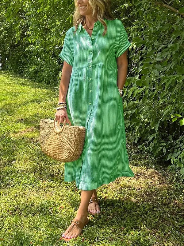 Elea | Vestido camisero a rayas con bolsillos