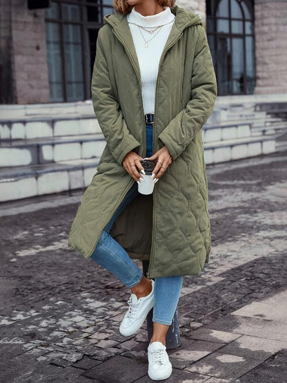 Chaqueta de invierno para mujer verde – Chaqueta larga de plumón con capucha