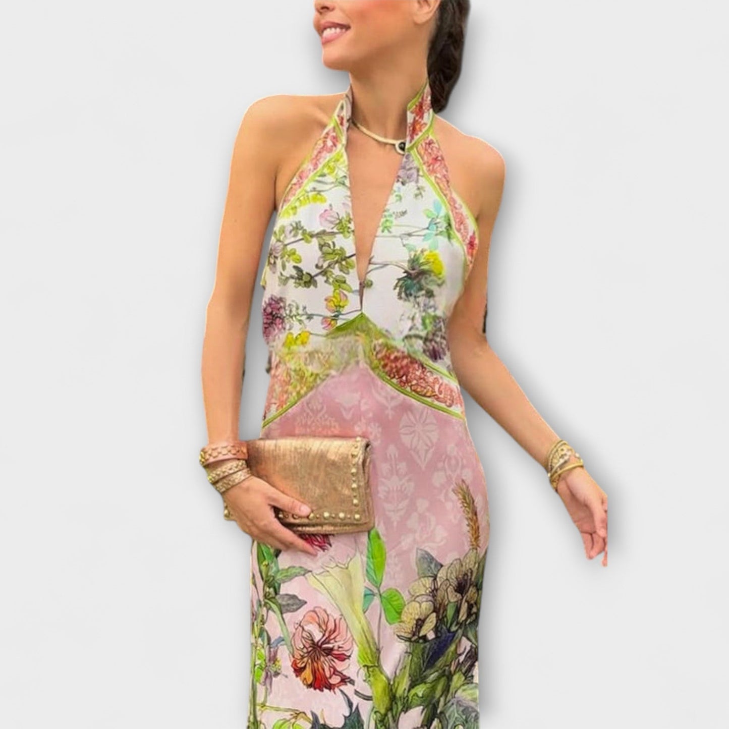 Abby | Vestido maxi con estampado floral y espalda abierta sin mangas