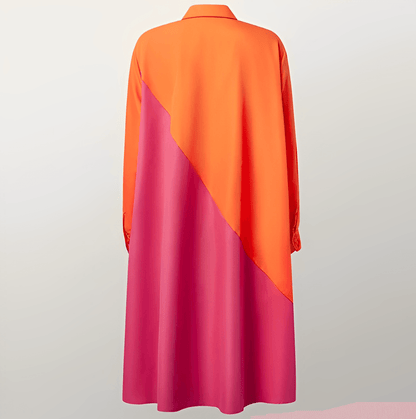 Chela | Vestido moderno con cuello vuelto y camisa de lino de manga tres cuartos y escote en pico