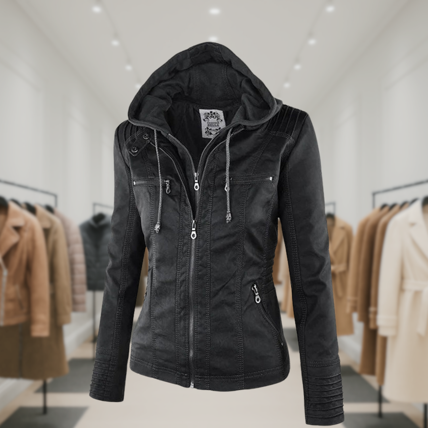 Kyra | Cazadora de piel impermeable para mujer con capucha