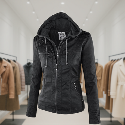 Kyra | Cazadora de piel impermeable para mujer con capucha