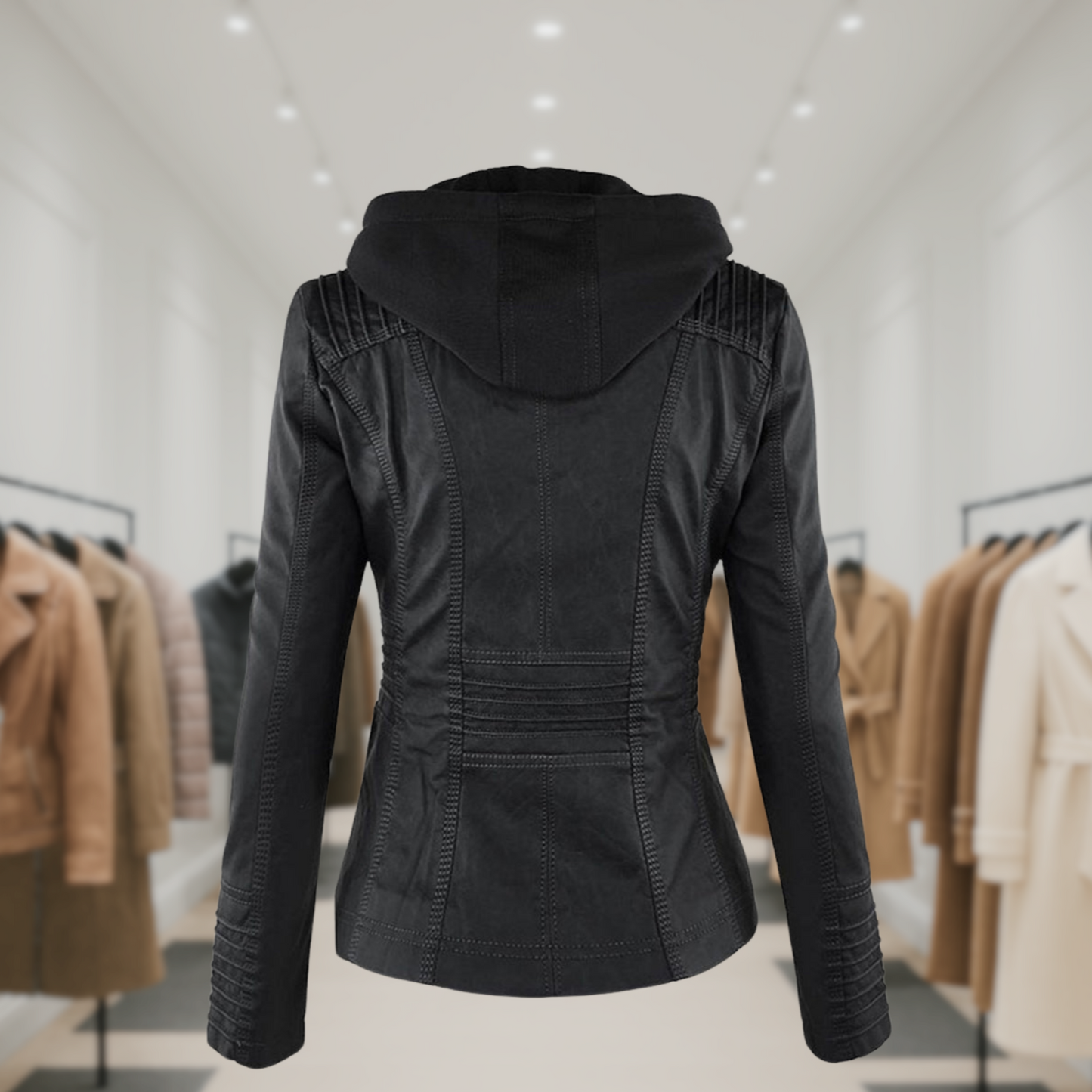 Kyra | Cazadora de piel impermeable para mujer con capucha