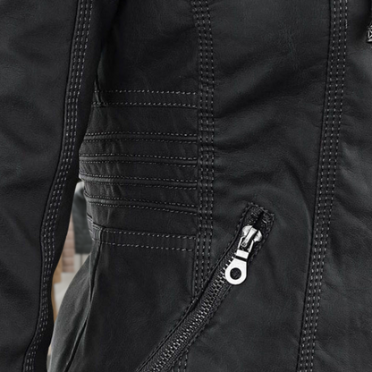 Kyra | Cazadora de piel impermeable para mujer con capucha
