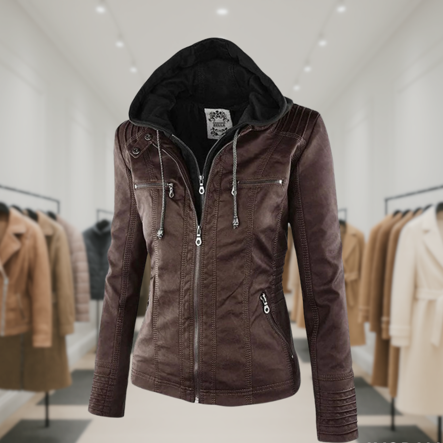 Kyra | Cazadora de piel impermeable para mujer con capucha