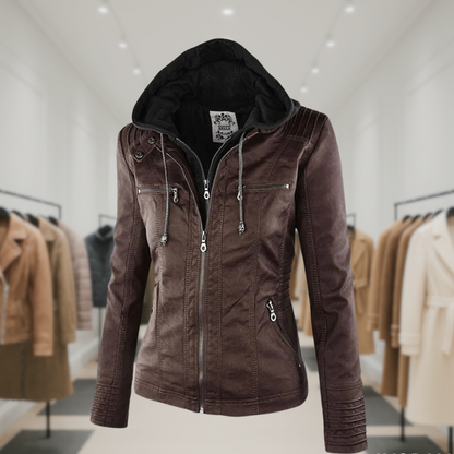 Kyra | Cazadora de piel impermeable para mujer con capucha