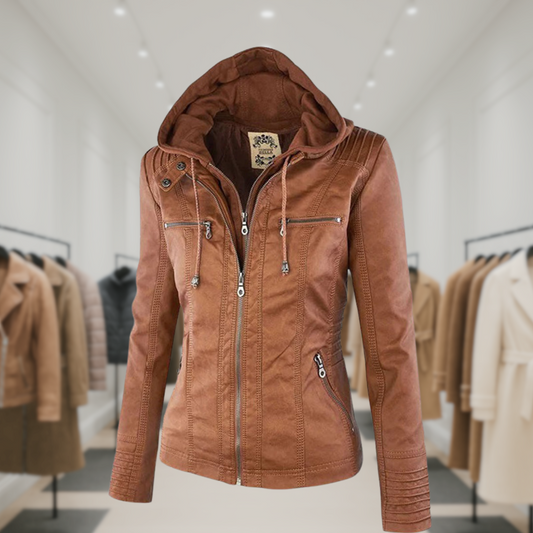 Kyra | Cazadora de piel impermeable para mujer con capucha