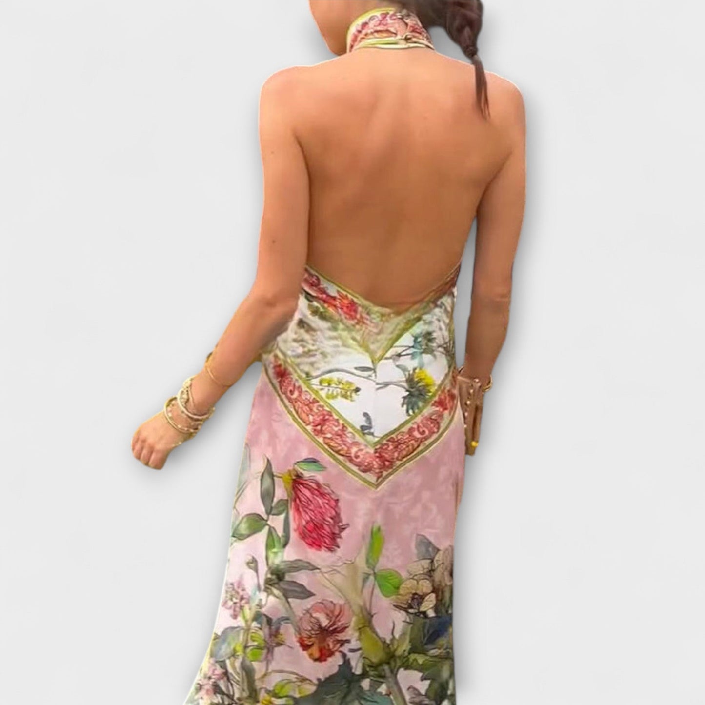 Abby | Vestido maxi con estampado floral y espalda abierta sin mangas