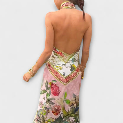 Abby | Vestido maxi con estampado floral y espalda abierta sin mangas