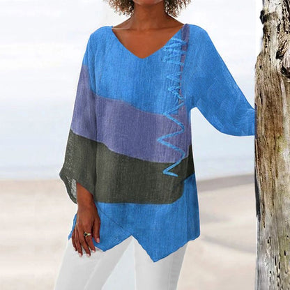 Elena | Elegante top con cuello en V y bloques de color