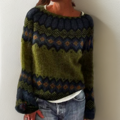 Jersey de lana para mujer – Estilo noruego, verde y cálido