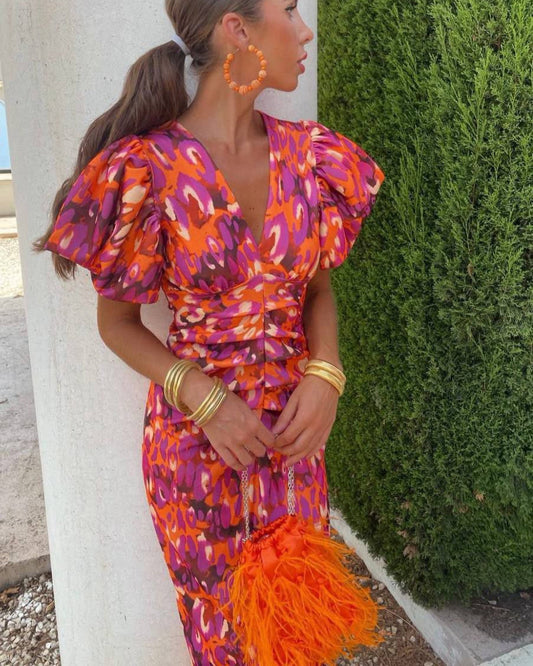 Vestido Elegante Mujer – Mangas Bufón, Estilo Moderno y Ajuste Cómodo