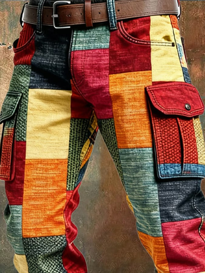 Pantalones cargo multicolor con parches para hombre, cómodos y transpirables