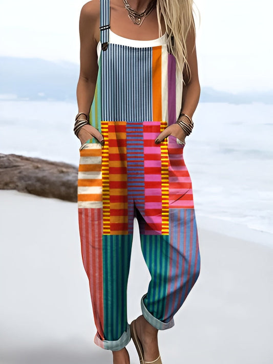 Overol femenino rayas multicolor chic casual diario y verano