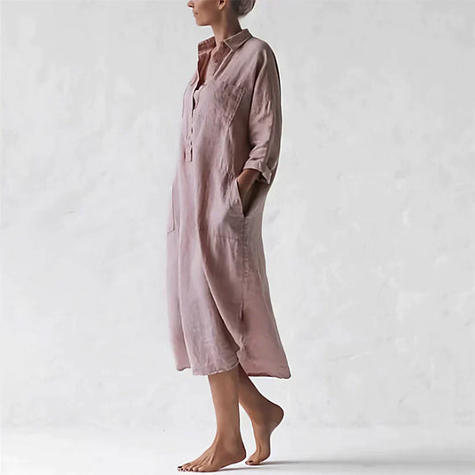 Vestido midi mujer elegante malva cómodo para oficina y paseo