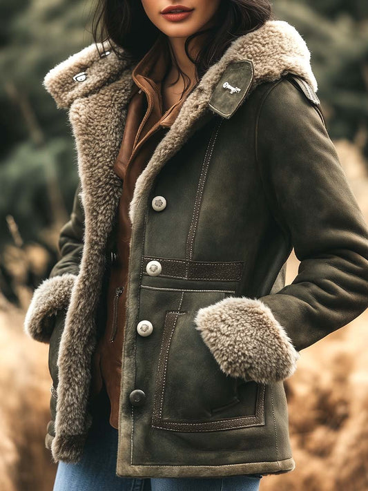 Chaqueta retro de ante para mujer: cálida y clásica con un lujoso forro