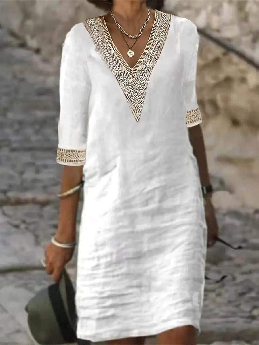 Vestido de lino mujer, cómodo y versátil con detalle de encaje
