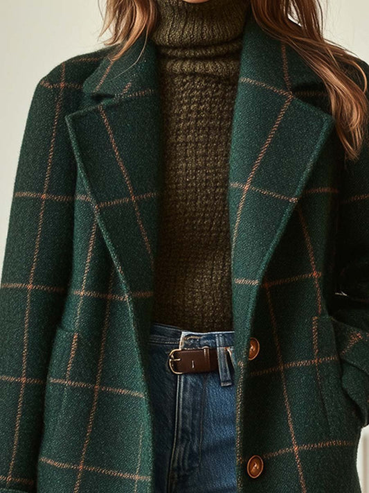 Abrigo de lana a cuadros para mujer, elegante y cálido para invierno