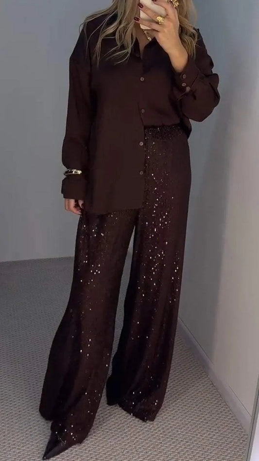 Conjunto mujer brillante elegante perfecto para noche y fiesta