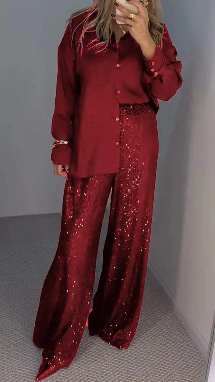 Conjunto mujer brillante elegante perfecto para noche y fiesta