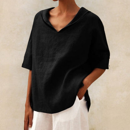 Siarah | Camesita casual de lino con cuello en V para mujer