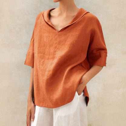 Siarah | Camesita casual de lino con cuello en V para mujer