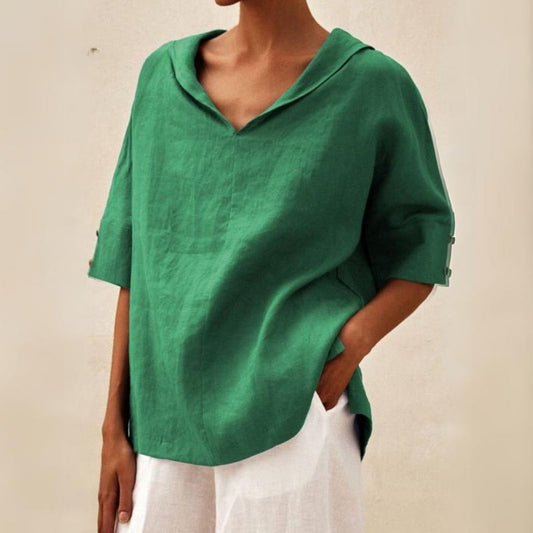 Siarah | Camesita casual de lino con cuello en V para mujer