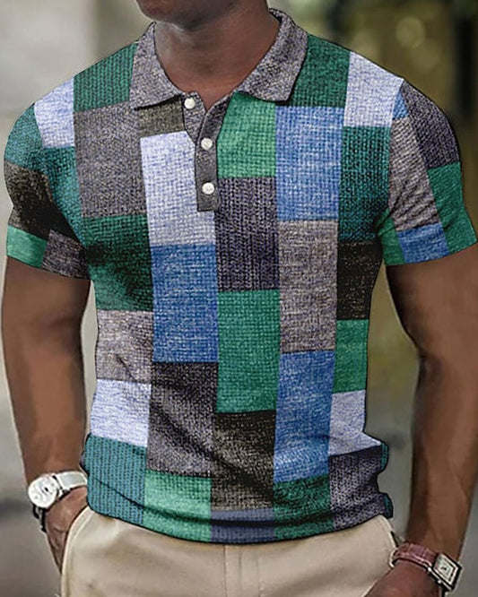 Camiseta tipo polo de hombre, moderna y confortable con diseño a cuadros