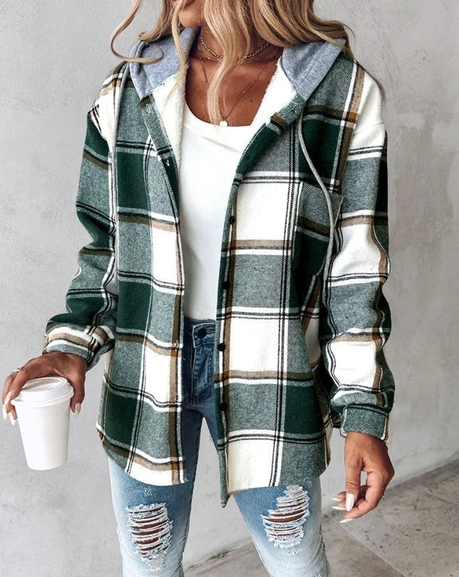 Chaqueta con capucha a cuadros para mujer: ideal para otoño e invierno