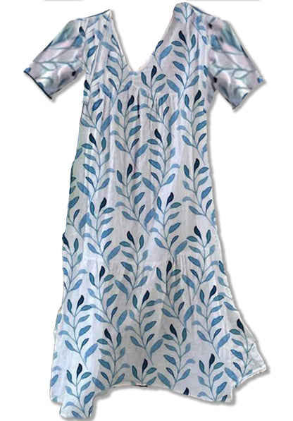 Rachelle | Vestido midi boho con estampado de hojas y corte vaporoso