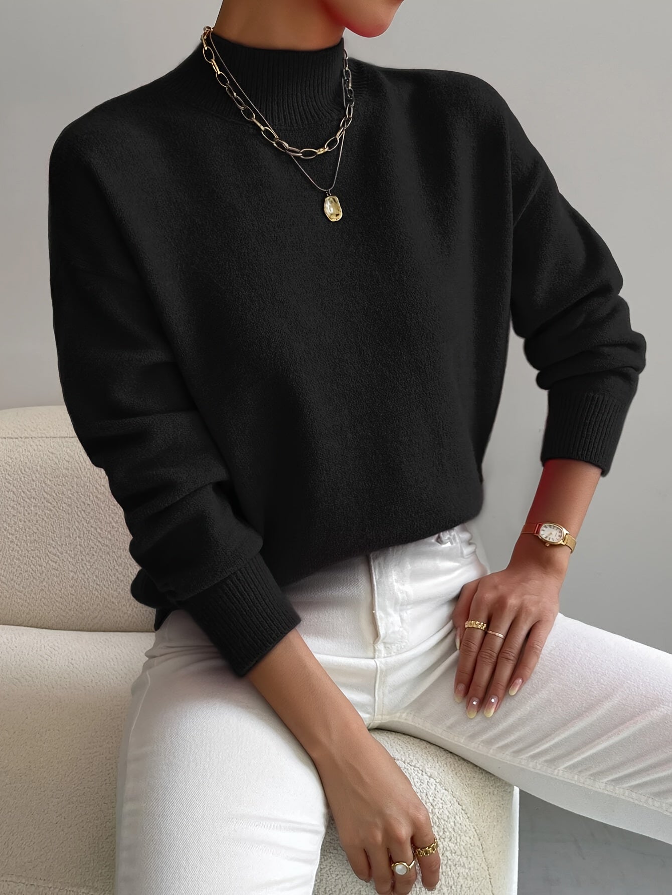 Jersey de Mujer con Cuello Alto – Cálido, Suave y Moderno