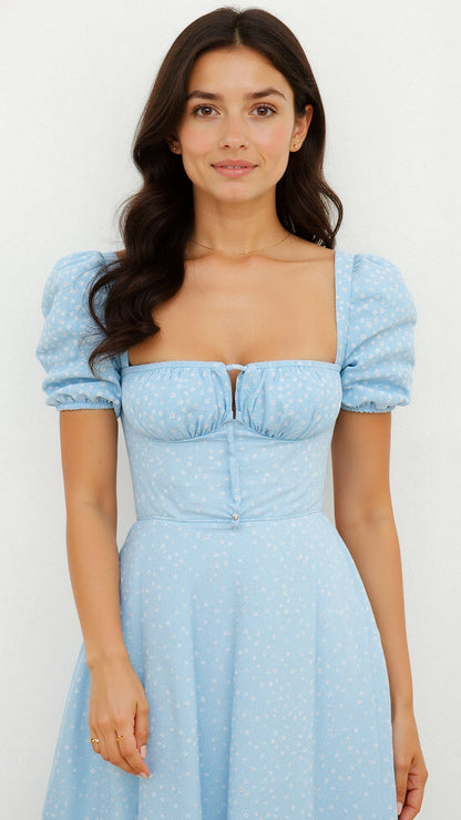 Vestido Midi Mujer – Diseño Atemporal y Elegante con Cuello Cuadrado