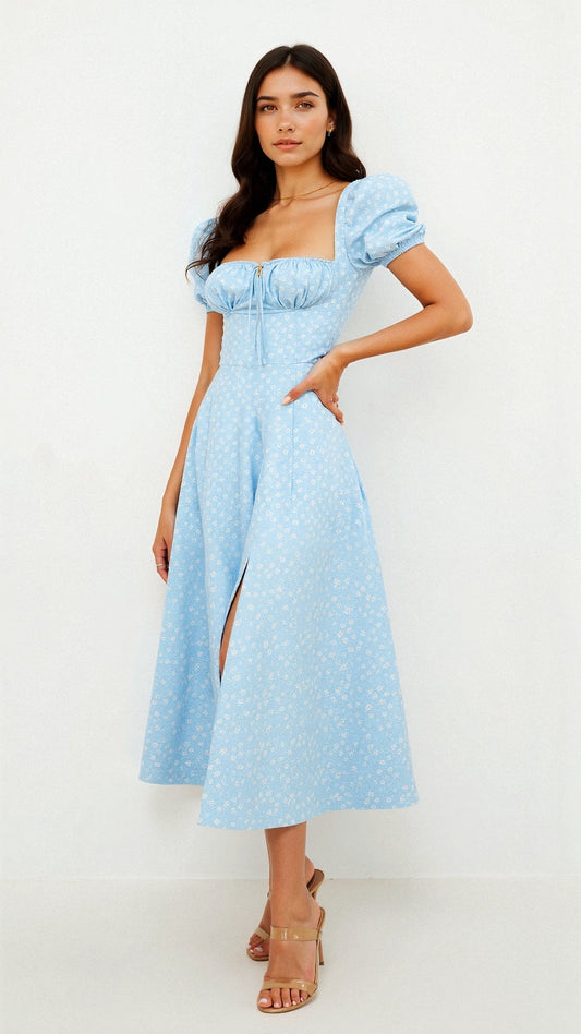 Vestido Midi Mujer – Diseño Atemporal y Elegante con Cuello Cuadrado