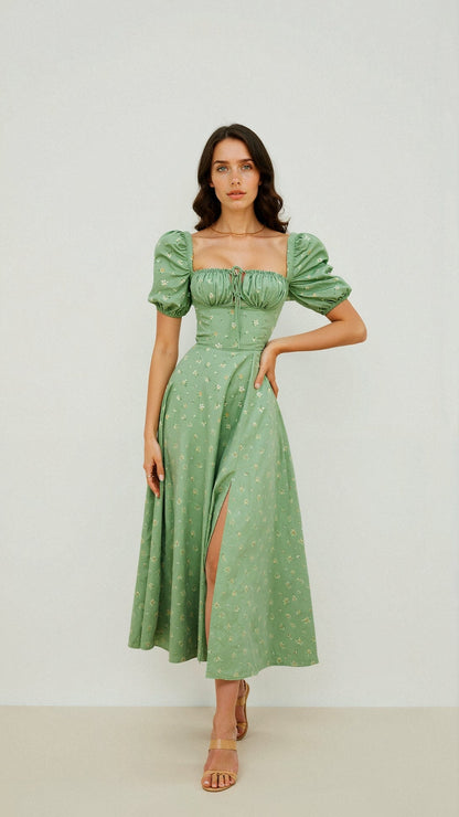 Vestido Midi Mujer – Diseño Atemporal y Elegante con Cuello Cuadrado