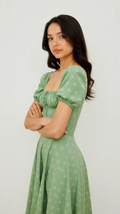 Vestido Midi Mujer – Diseño Atemporal y Elegante con Cuello Cuadrado
