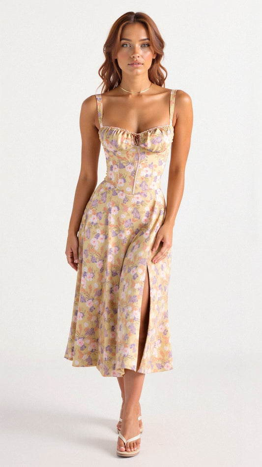 Vestido Midi Elegante Mujer – Corsé Detallado, Cómodo y Atemporal