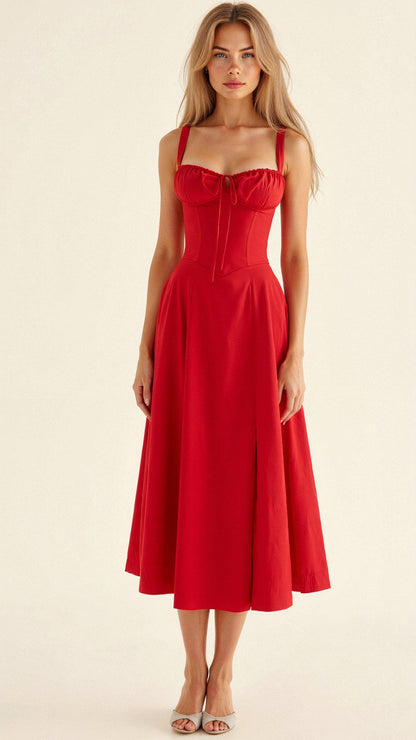 Vestido Midi Elegante Mujer – Corsé Detallado, Cómodo y Atemporal